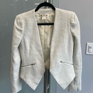 Cream M Wool crop jacket with silver zipper pockets & Sleeves. Only worn twice